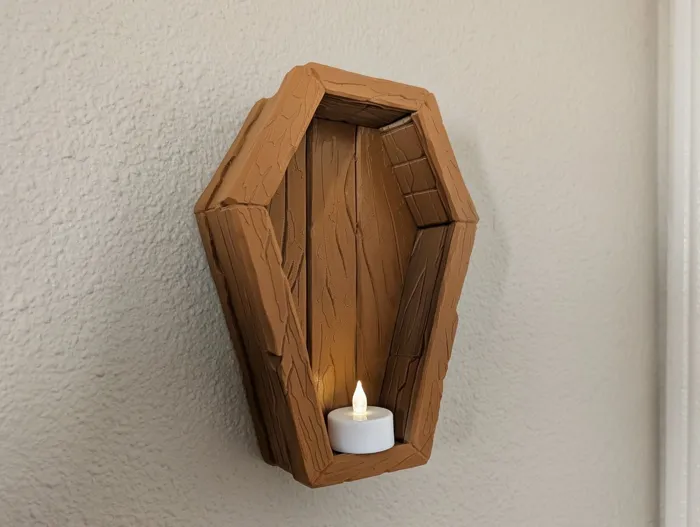 Wooden Coffin Wall Sculpture - Keyhole Mount