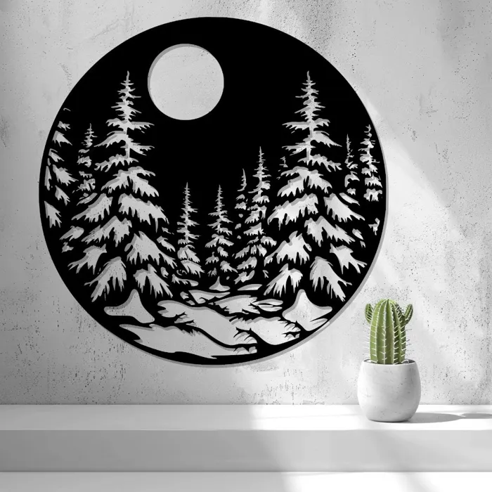 2d Snow Landscape At Night Wall Art/window Art