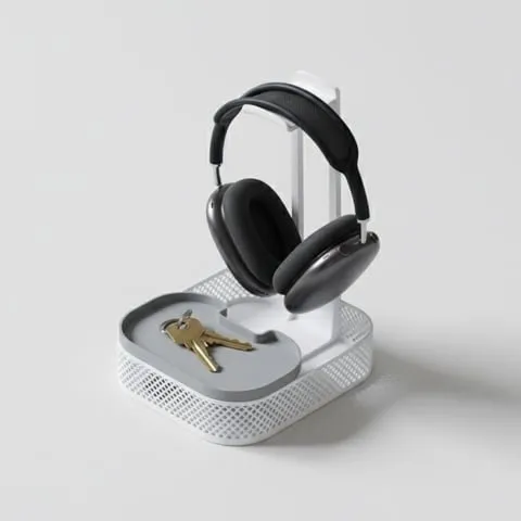 Minimalist 3-Part Headphone Stand with Storage Trays – 3D Printable Organizer