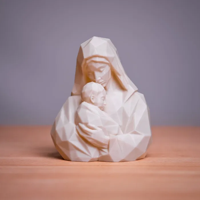 Geometric Mother Mary and Baby Jesus