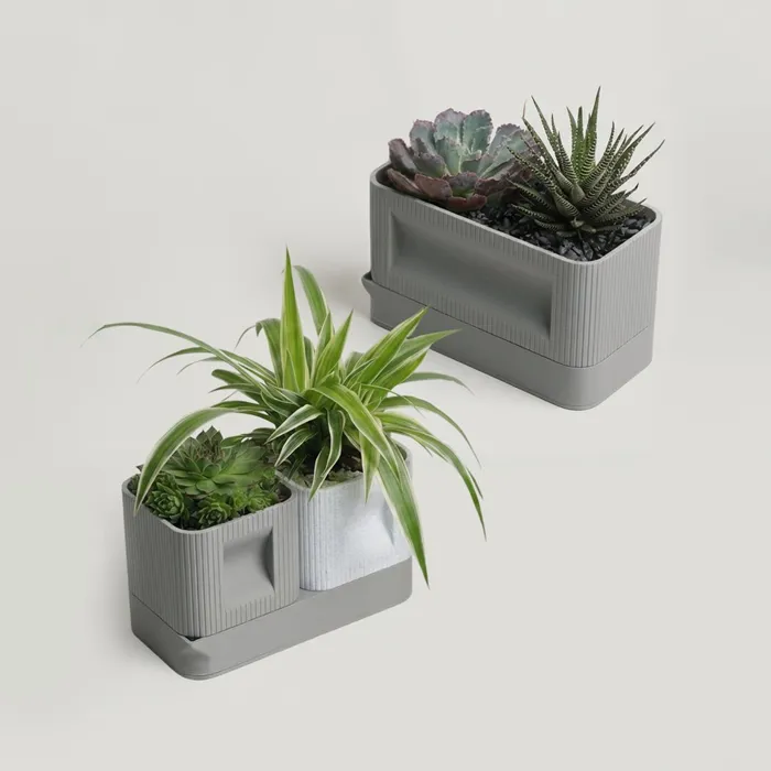 Aura DUO | Architectural Ribbed Square Planter with Hidden Drainage