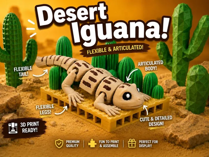Desert Iguana - Articulated Flexi Lizard Figure | Print-in- Place | No Supports