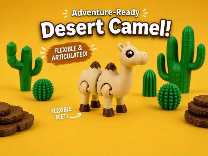 Flexi Camel - Articulated Desert Animal Figure | Print- in-Place | No Supports