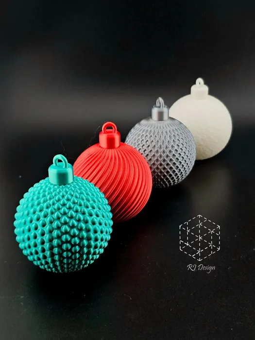 4 Bauble Set (Dotted, Spiral, Lattice, Fuzzy Skin)