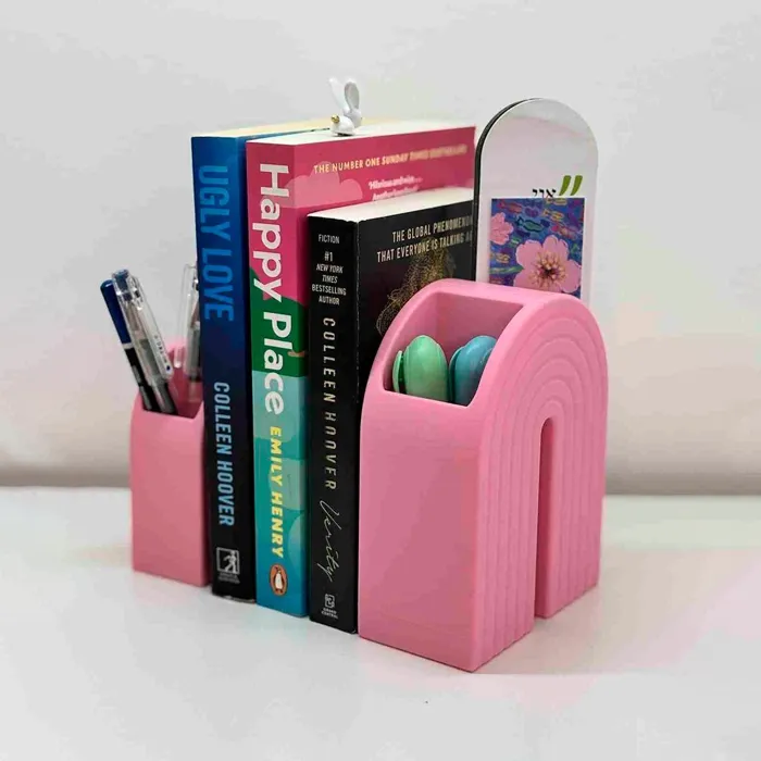 Rainbow Bookend Organizer – Book Holder With Built- in Storage For Pens, Bookmarks & More